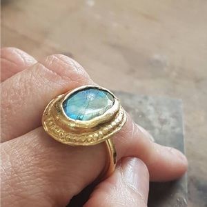 14K plated labradorite ring